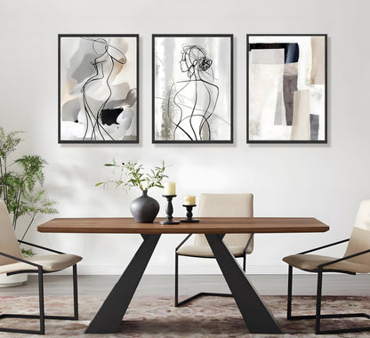 3pcs Black White Abstract Line Wall Art Female Figure Silhouette & Geometric Elements Pictures Posters Modern Minimalist Canvas Paintings Wall Decor For Living Room Bedroom Decoration Unframed