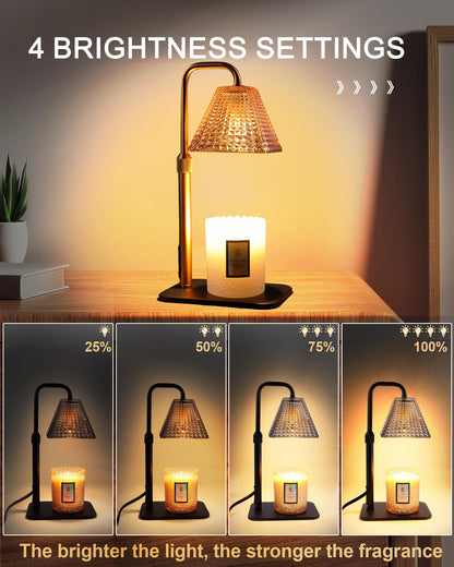 Candle Warmer Lamp with Timer Dimmer - Birthday Gifts for Women Mom House Warming Gift New Home Room Decor, Adjustable Height Wax Melt Warmer Lamp for Scented Jar Candles with 2 Bulbs (Gold)