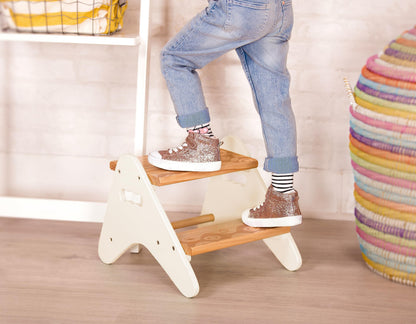B. toys – Step Stool for Kids – Ivory & Wood Stepping Stool – Furniture for Toddlers – Peek – A – Boost – 2+ Years