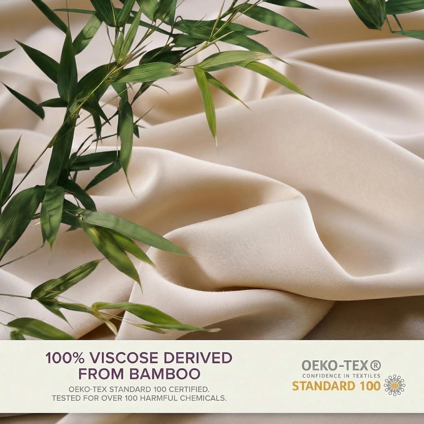 YIYEA 100% Viscose Derived from Bamboo Sheets, 600 Thread Count Cooling Bed Sheet Set for Hot Sleepers, Silky Soft, Breathable, 16" Deep Pocket, 4PC, King, Beige