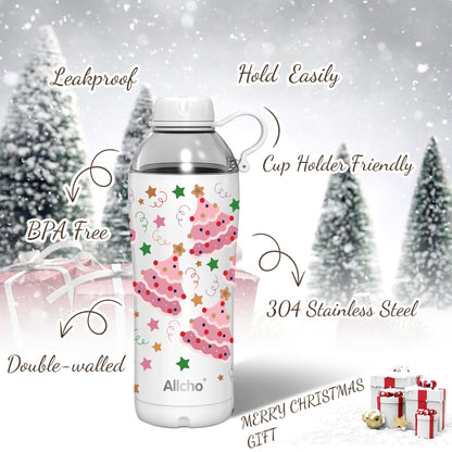 Allcho Christmas Gifts for Women Mom Daughters, Christmas Travel Coffee Tumbler for Friends Girls, Insulated Water Bottle, 18 oz Stainless Steel Water Bottles, 2 Lids, Available Gift Wrapping