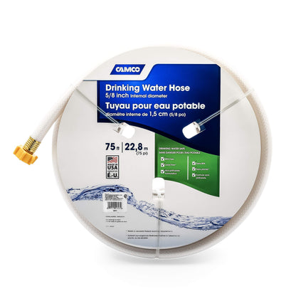 Camco 75ft TastePURE Drinking Water Hose- Lead and BPA Free, Reinforced for Maximum Kink Resistance 5/8" Inner Diameter (22803)