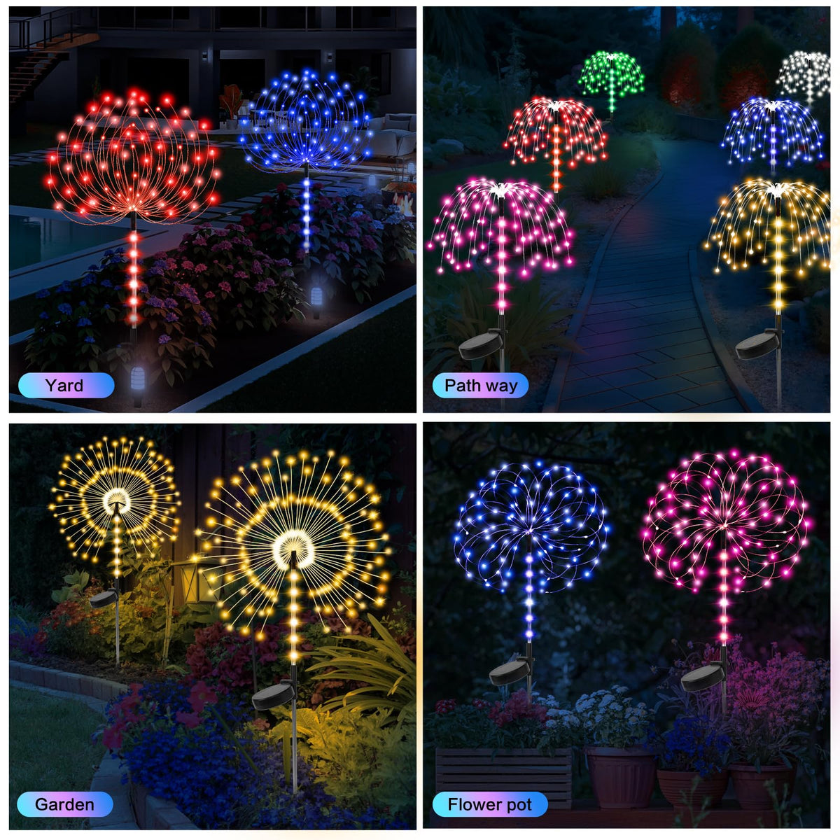 2 Pack 250LED Solar Garden Lights Outdoor, Dual Lighting Modes Firework Lights Solar Powered, Waterproof Twinkle Fairy Light Outside for Yard Patio Pathway Christmas Party Decorative(Blue)