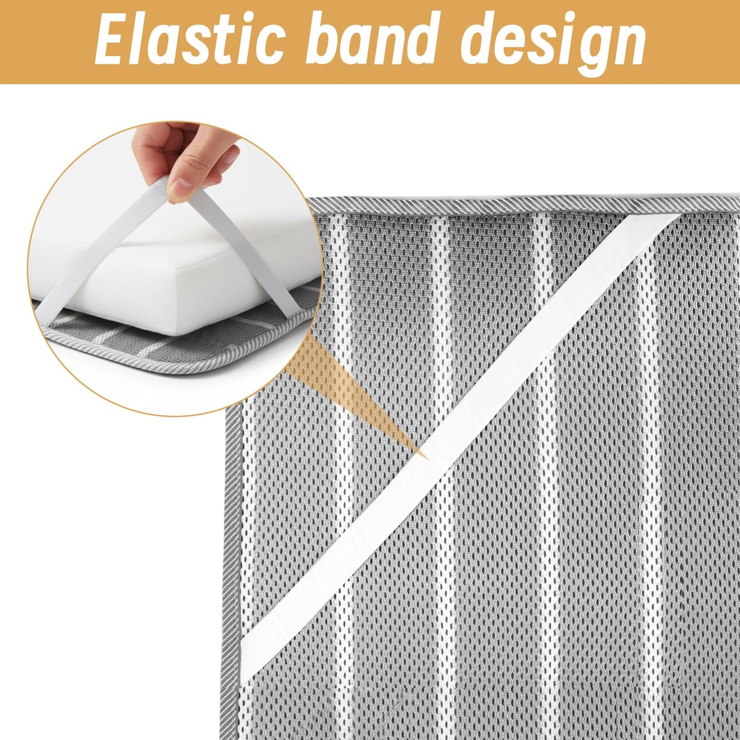 RV Mattress Underlay Moisture Barrier & RV Under Mattress Ventilation, Mattress Support Board with 4 Straps - 3D Grey Stripe Airflow Pad for Camper, Boat (Twin-38 * 75 * 0.3'')