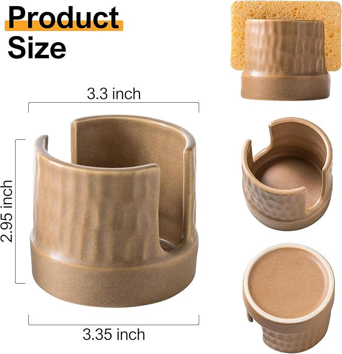 Sponge Holder for Kitchen Sink, Ceramic Sink Caddy Scrub Sponge Tray Dish Rack
