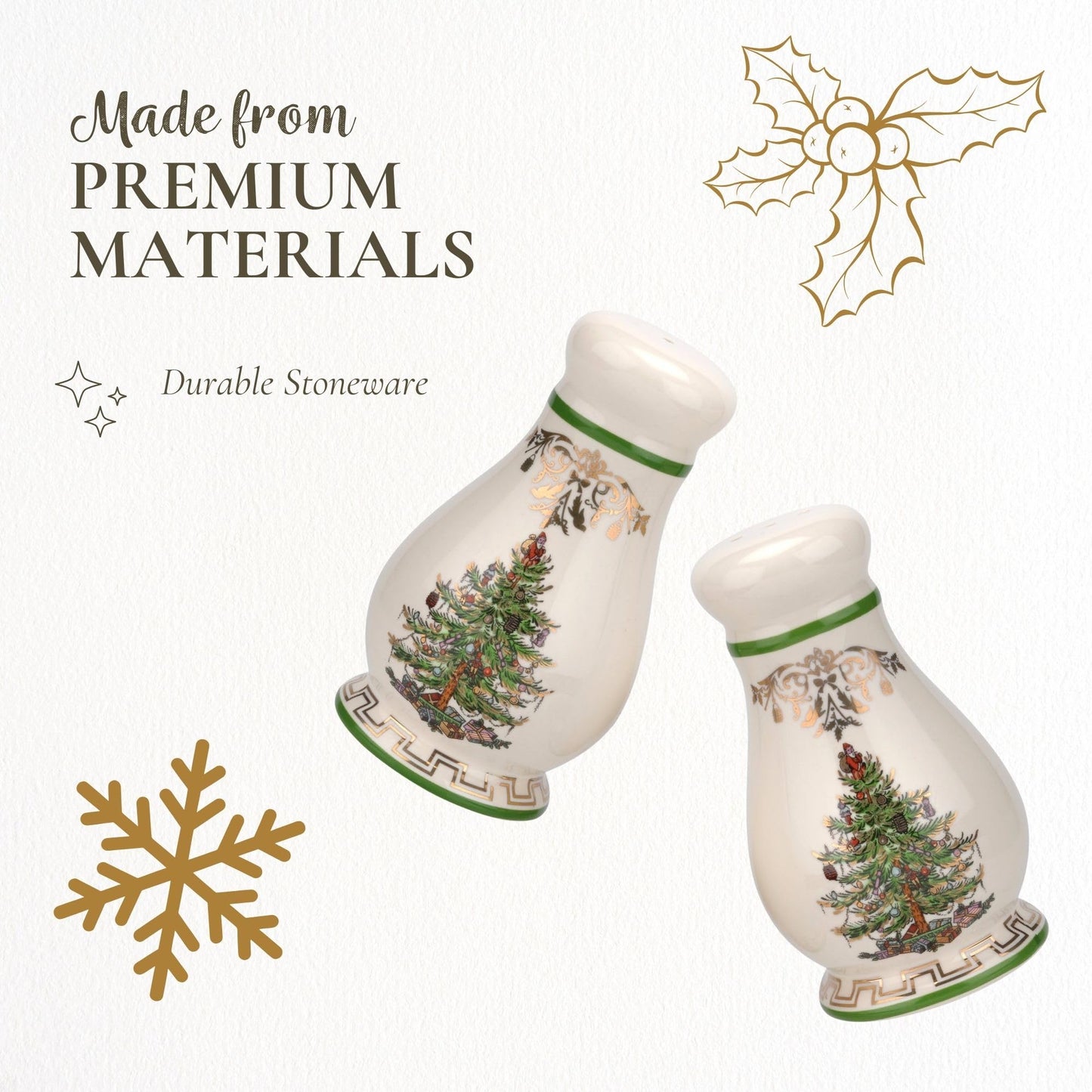 Spode Christmas Tree Gold Salt and Pepper Shaker Set (2-Piece)- Holiday Kitchen & Table Décor - Festive Home Accent, Christmas Gift/Stocking Stuffer for Collectors & Holiday Enthusiasts