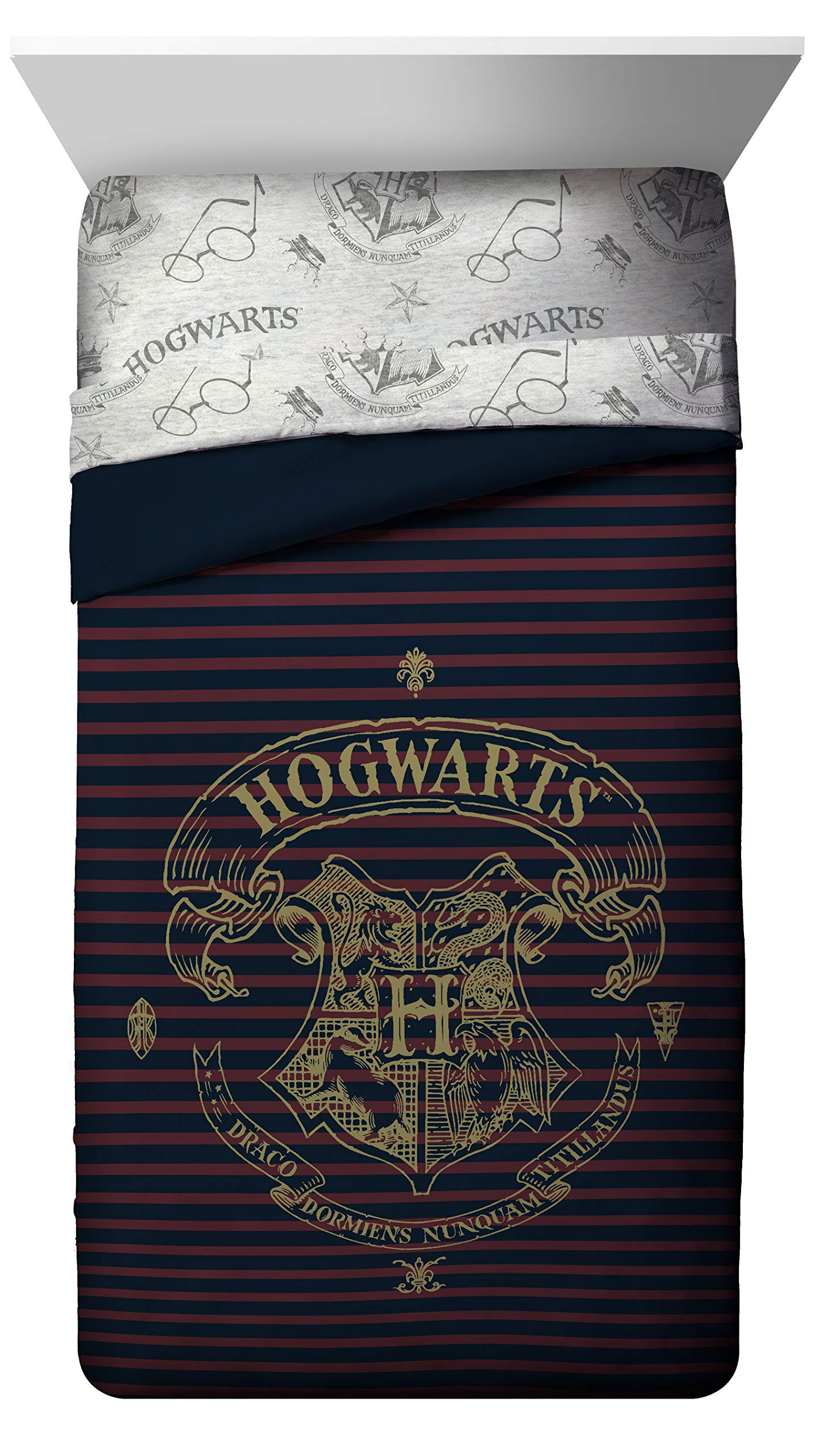 Jay Franco Harry Potter Spellbound 5 Piece Full Bed Set - Includes Reversible Comforter & Sheet Set - Bedding Features Hogwarts Logo - Super Soft Polyester (Official Harry Potter Product)