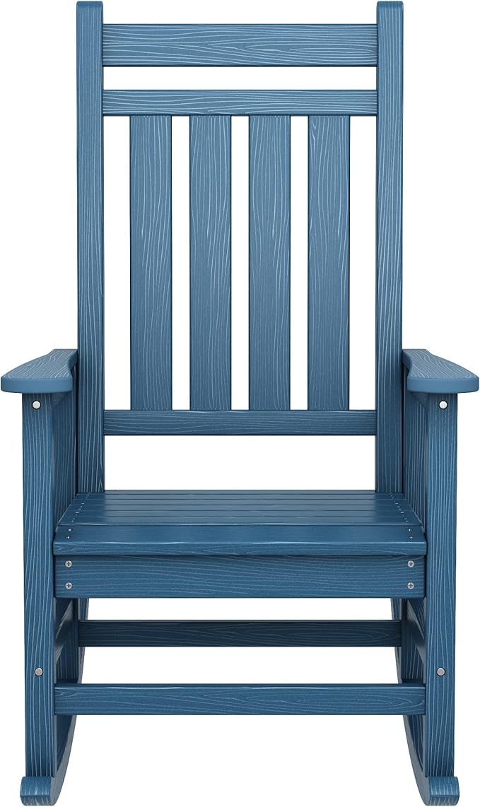 SERWALL Oversized Rocking Chair, Outdoor Rocking Chair for Adults, All Weather Resistant Porch Rocker for Lawn Garden, Blue