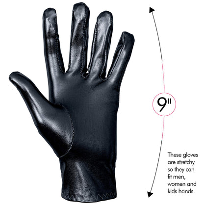 Skeleteen Metallic Black Costume Gloves - Shiny Black Superhero Evening Stretch Dress Glove Set for Men, Women and Kids