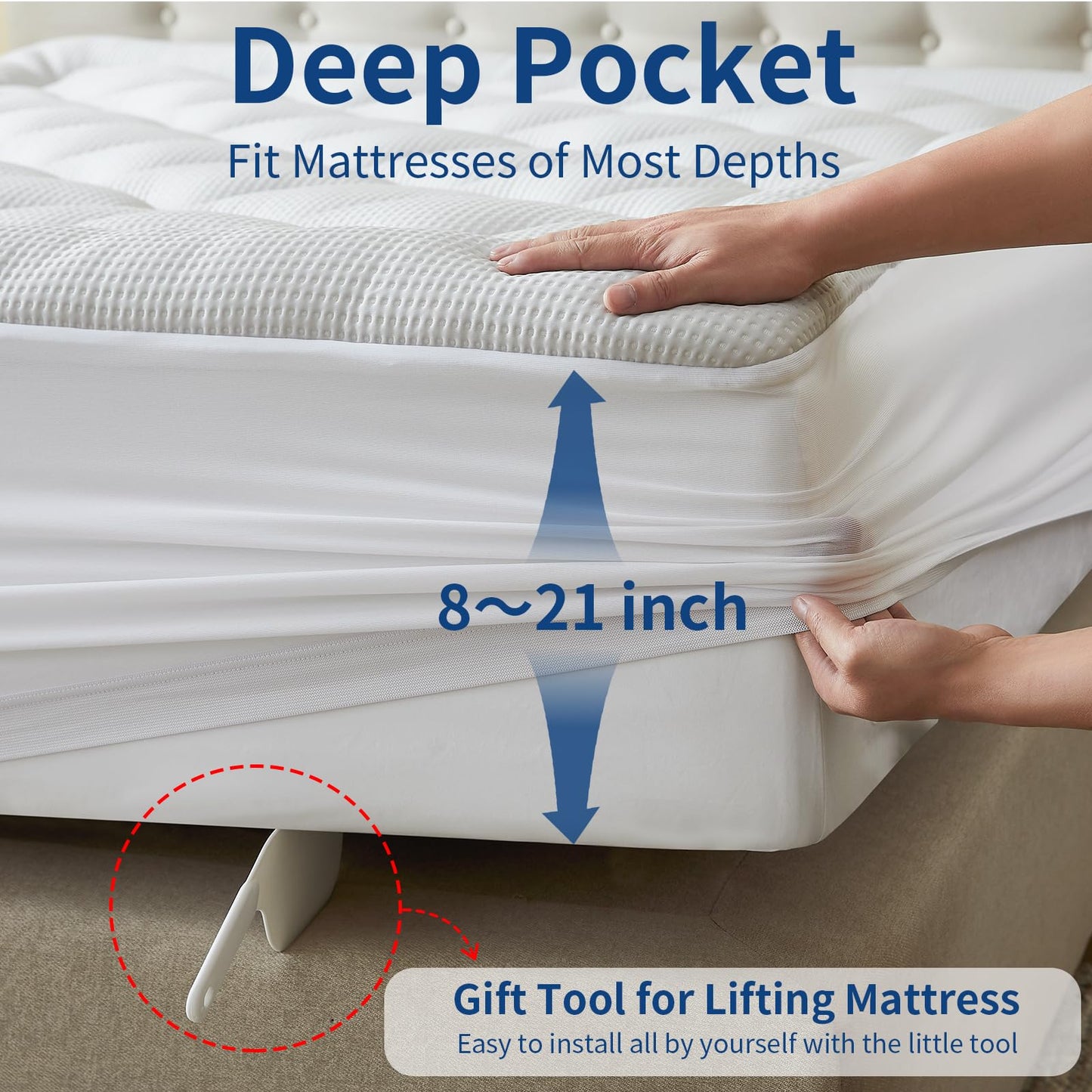XYZVOON Queen Size Mattress Topper Cooling Breathable, Pillow Top Mattress Pad Supportive for Back Pain Relief, Quilted Fitted with 8-21 inches Deep Pocket, Machine Washable (60x80 inch, Dove Grey)
