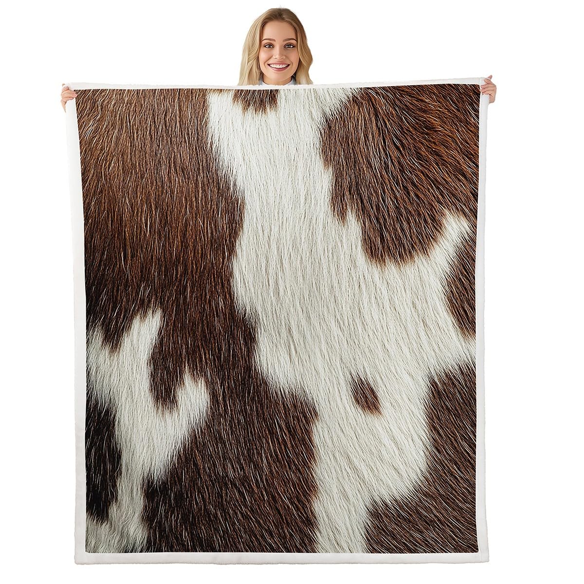 Cowhide Fleece Blanket Cow Print Throw Blanket Western Cowboys Farm Animals Sherpa Blanket Bull Cattle Skin Flannel Blanket For Bed Couch Baby 30"X40" For Kids Boys Teens Plush Bed Blanket, Brown
