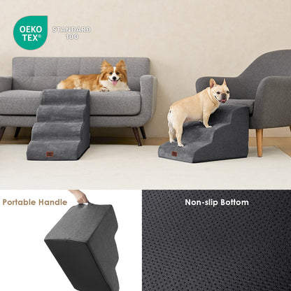EHEYCIGA Curved Dog Steps for Bed, 3-Step Dog Stairs for Sofa, High Density Foam Pet Steps for Small Dogs and Cats, Pet Stairs for Couch, Non-Slip Dog Ramp with Washable Cover, 40x57x40cm, Dark Gray