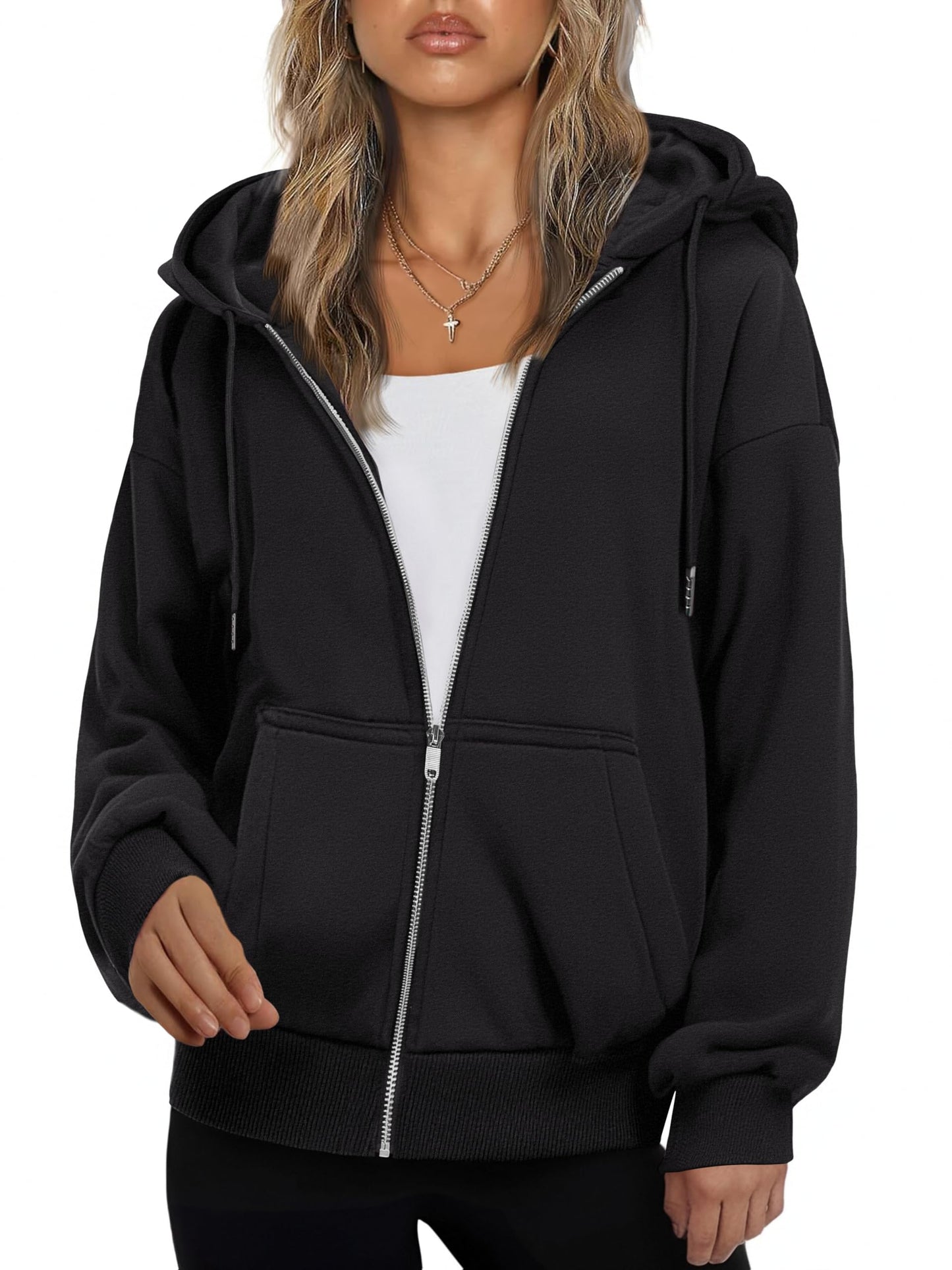 Zeagoo 2025 Hoodies Y2k Fashion Clothing Sweatshirt Women Zip Up Hoodie Fashion Oversized Sweatshirt Black