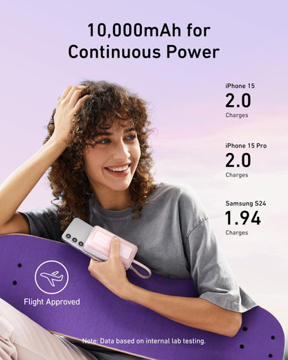 Anker Zolo Power Bank, 10,000mAh 30W High-Speed Portable Charger with Built-In USB-C Cable, Fast Charging Battery Pack for iPhone 17/17 Air/17 Pro/17 Pro Max/16/15 Series, Galaxy, iPad, and More