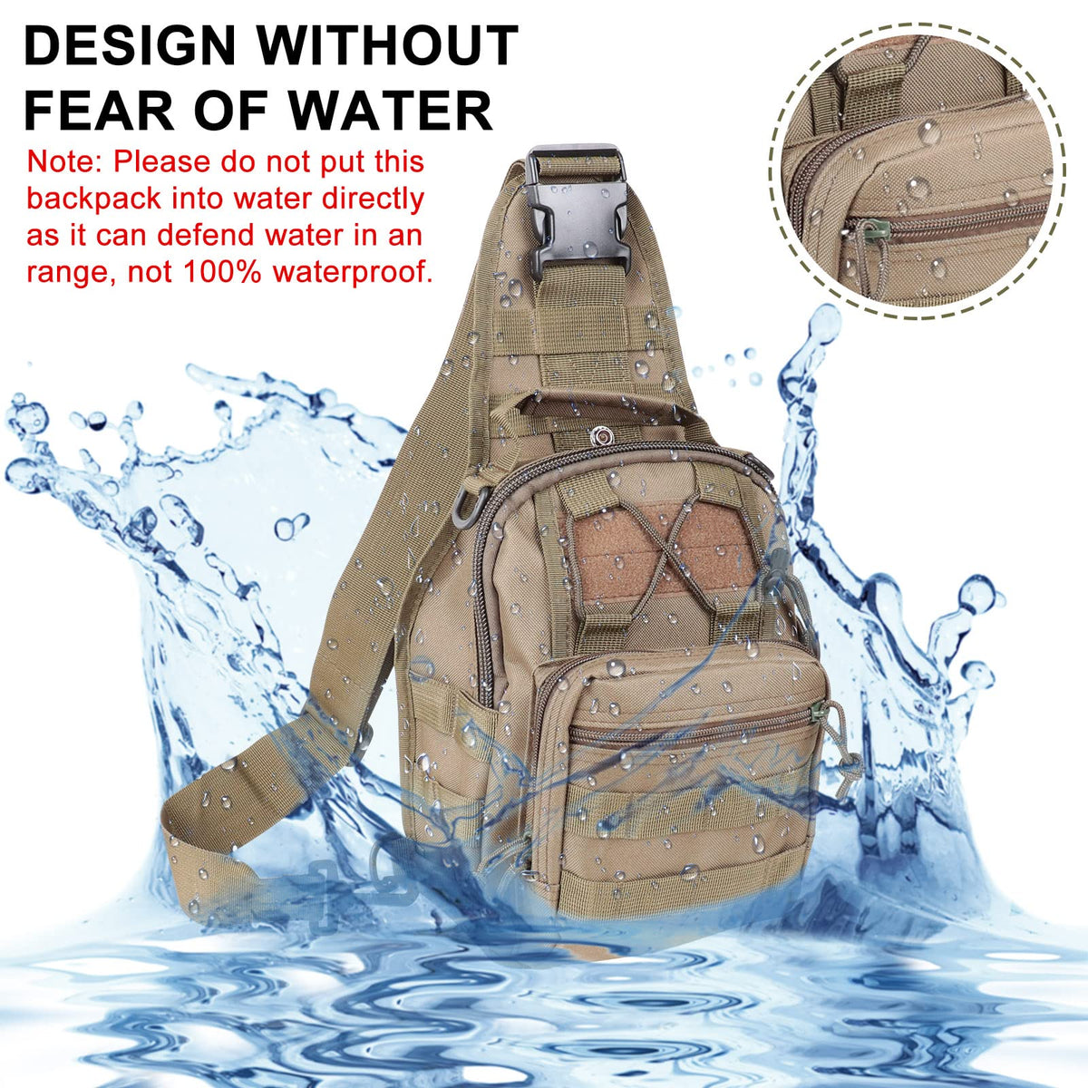 Qcute Tactical Backpack, Waterproof Military Cross-body Molle Sling Shoulder Backpack Chest Bag for Outdoor Every Day Carry (khaki)