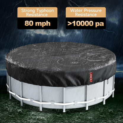 LXKCKJ 12 Ft Round Pool Cover, Solar Covers for Above Ground Pools, Inground Pool Cover Protector with Drawstring Design Increase Stability, Hot Tub Cover Ideal for Waterproof and Dustproof (Black)