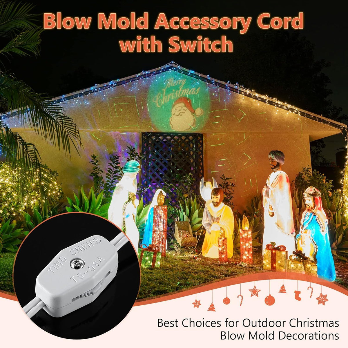 Meonum 2 Set Blow Mold Light Kit Replacement, E27 E26 Single Light Cord Kit with Switch Fuse Plug, for Indoor Outdoor Halloween Christmas Village House Craft Decorations and Salt Lamp