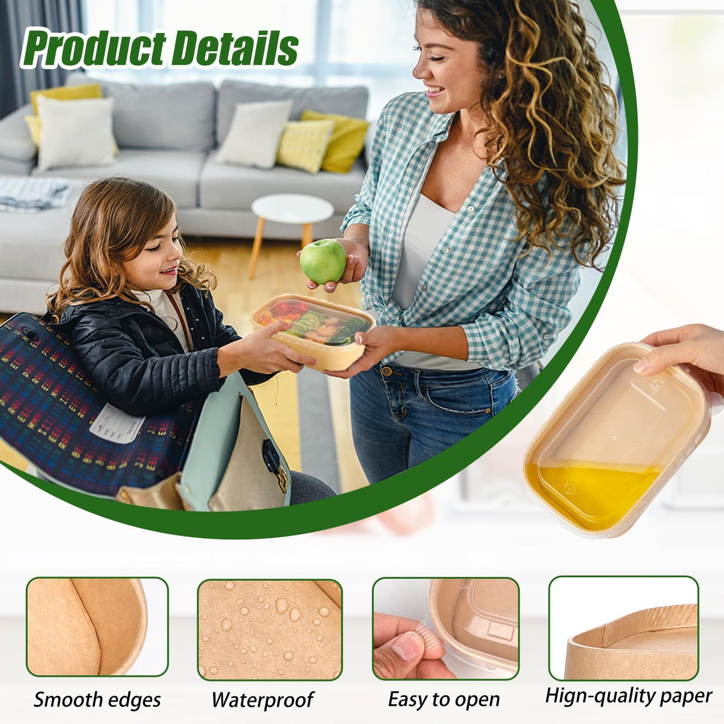 50-Pack 29oz Disposable Kraft Paper Bowls【with Lids and Forks】,Meal Prep Containers Disposable Togo Food Deli Containers for Restaurant Supplies Take Out Containers, Microwave Safe for Hot/Cold Food