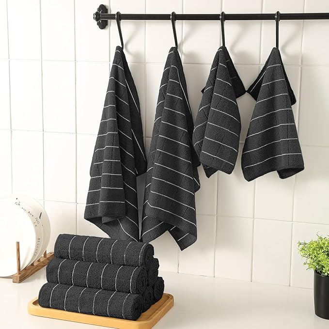 Microfiber Kitchen Towels and Dishcloths Set, 26 X 18 Inch and 12 X 12 Inch