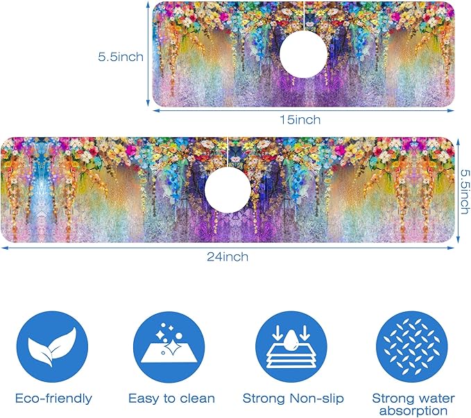 Abstract Watercolor Flowers Dish Drying Mat