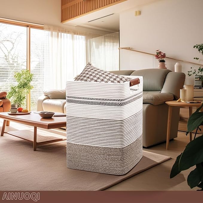 Laundry Hamper - Tall Woven Rope Laundry Basket - Clothes hamper