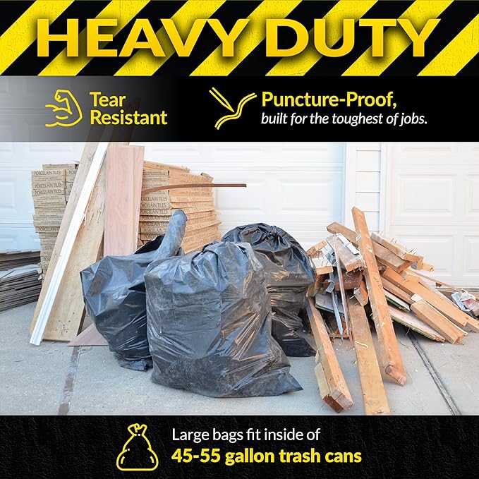 Reli. Contractor Garbage Bags 55 Gallon | 40 Trash Bags | Heavy Duty | Black