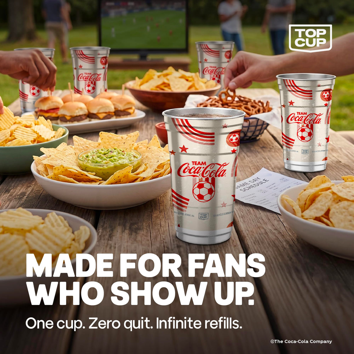 Top Cup – 20 Ounce, 20 Count, Officially Licensed Coca-Cola Soccer Theme Aluminum Party Cup | Cold-Holding, Recyclable, Made in USA