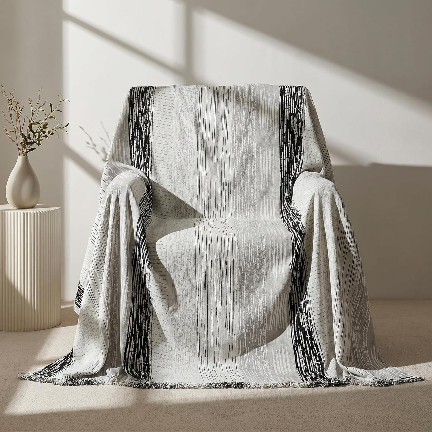 amorus Bohemian Throw Blanket, Chenille Jacquard with Tassels, Soft Throw Cover for Couch, Bed, Outdoor Camping Picnic Car Travel, Warm & Cozy for All Seasons, Pattern IV, (63"*71")