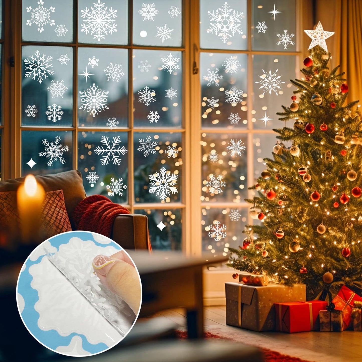 NEWMIAO 438Pcs Snowflake Window Cling Stickers for Christmas Decorations, 10 Sheets Christmas Window Clings of Different Shapes Xmas Decals for Glass Home Decor Indoor and Outdoor Party Supplies
