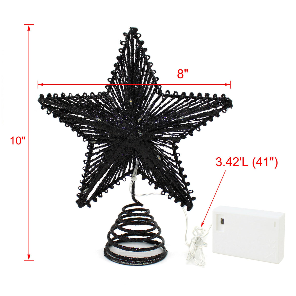 CVHOMEDECO. Tree Top Star with Warm White LED Lights and Timer for Christmas Ornaments and Holiday Seasonal Décor, 8-Inch (Black)