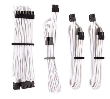 Corsair CP-8920217 Premium Individually Sleeved PSU Cables Starter Kit – Black, 2 Year Warranty, White