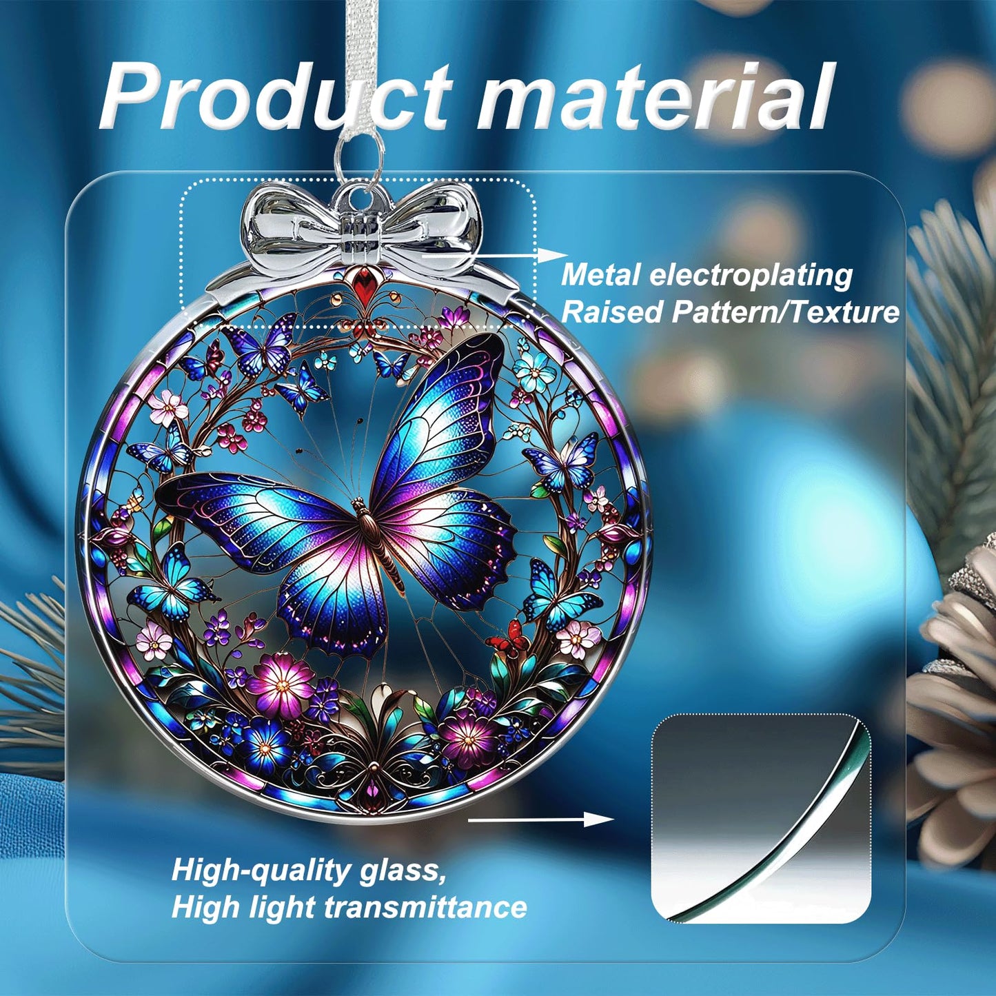 Butterfly Christmas Ornament Crystal Glass Butterfly Decorations - Hanging Ornaments for Christmas Tree Xmas Decorations, Holiday Keepsake Present Exchange Ideas
