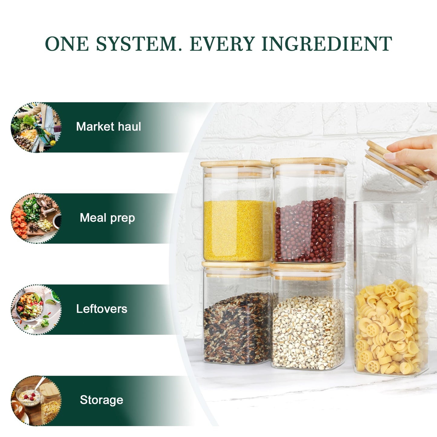 LIBWYS 12-Pack Square Glass Storage Jars with Bamboo Lids (0.6Qt/1.06Qt) - Stackable Food Containers for Pantry Organization, Coffee, Flour, Snacks, Tea | Kitchen Canisters Set