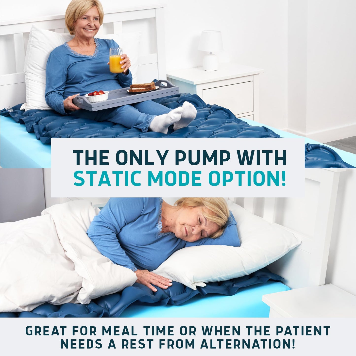 Lunderg Alternating Air Pressure Mattress Pad with Static Mode - Comfortable Bed Sore Prevention - Includes Waterproof Mattress Topper for Hospital Bed or Home & Quiet Pump - Doctors Recommended