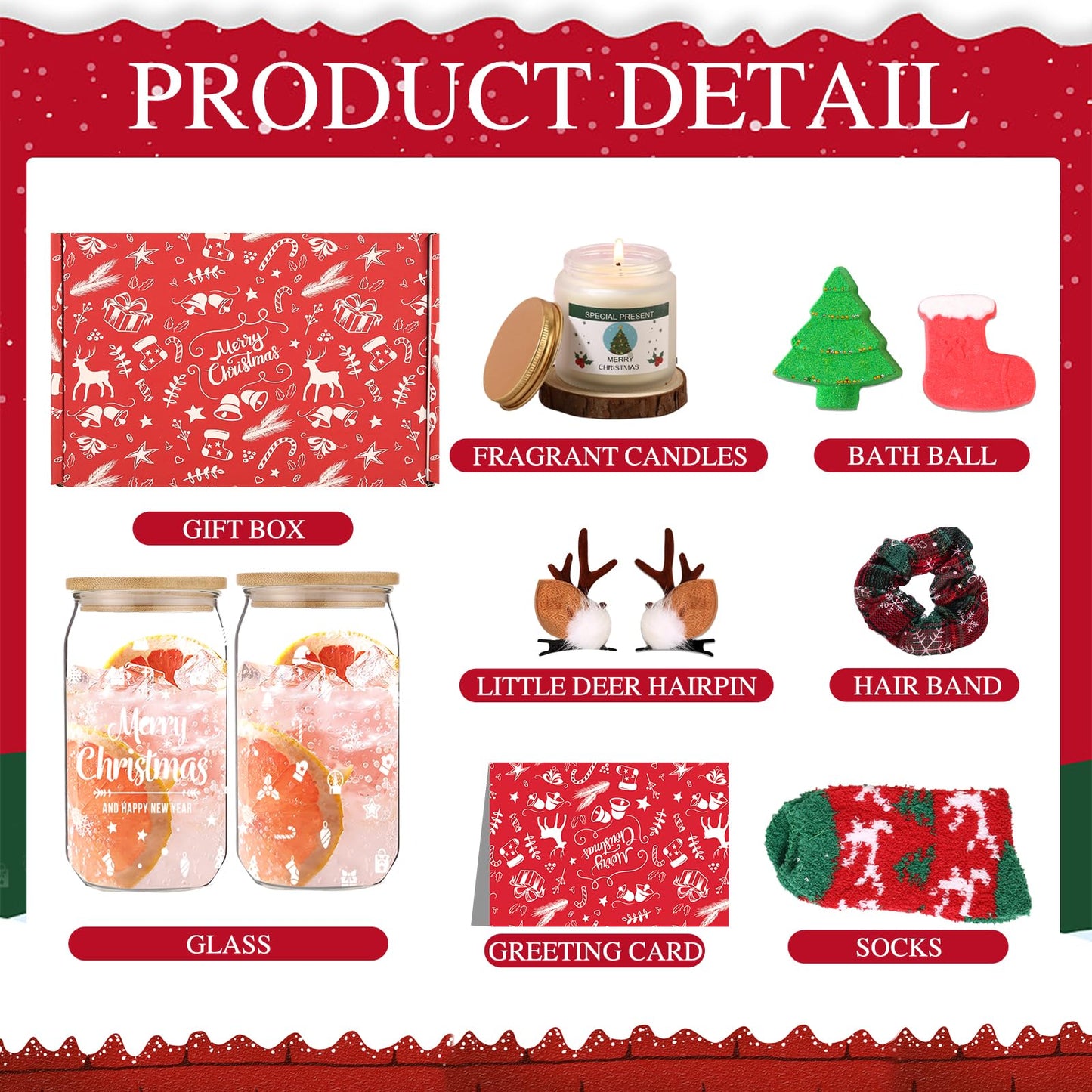Christmas Gifts for Women, Unique Birthday Gifts for Mom from Daughter, Grandma, Sister, Wife, Coworker, Gifts Ideas Set with 16oz Glass Cup, Christmas Hair Clip