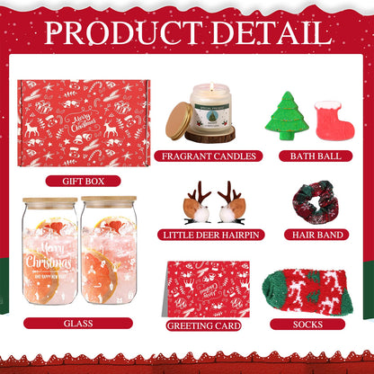 Christmas Gifts for Women, Unique Birthday Gifts for Mom from Daughter, Grandma, Sister, Wife, Coworker, Gifts Ideas Set with 16oz Glass Cup, Christmas Hair Clip