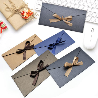 20 PCS Business Gift Card Envelopes, 8 x 4 inch Beautiful Pearlescent Envelopes with Bowknot for Greeting Card, Invitations, Letter