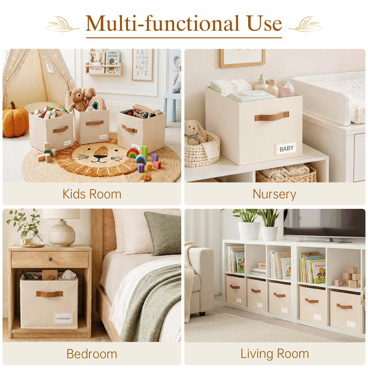 Stowsia Storage Cubes 8 Pack, 11 Inch Fabric Storage Cubes Organizer Bins with Labels, Odor-Free & Sturdy PP Structure, Cubby Baskets for Closet, Shelves, Toys & Nursery (Beige)
