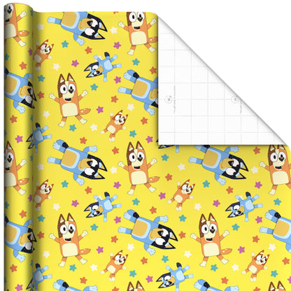 Hallmark Bluey Wrapping Paper Rolls for Kids (3 Rolls: 60 Sq. Ft. Total) Purple, Blue and Yellow Gift Wrap for Birthdays, Christmas, Valentine's Day