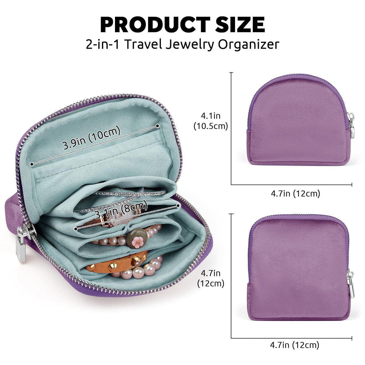 Lumayina Small Travel Jewelry Case Set 2-in-1 Detachable Velvet Pouches, Portable Jewelry Organizer Bag for Rings Earrings Bracelets, Gift Box for Women (Lavender Purple)