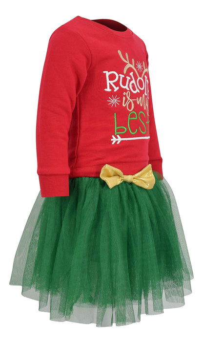 Unique Baby Girls Reindeer is My Bestie Christmas Tutu Dress (6) Red