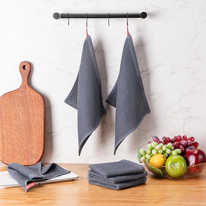 BOOMIBOO 6-Pack Kitchen Dish Cloths, 100% Cotton Waffle Weave, Ultra Soft