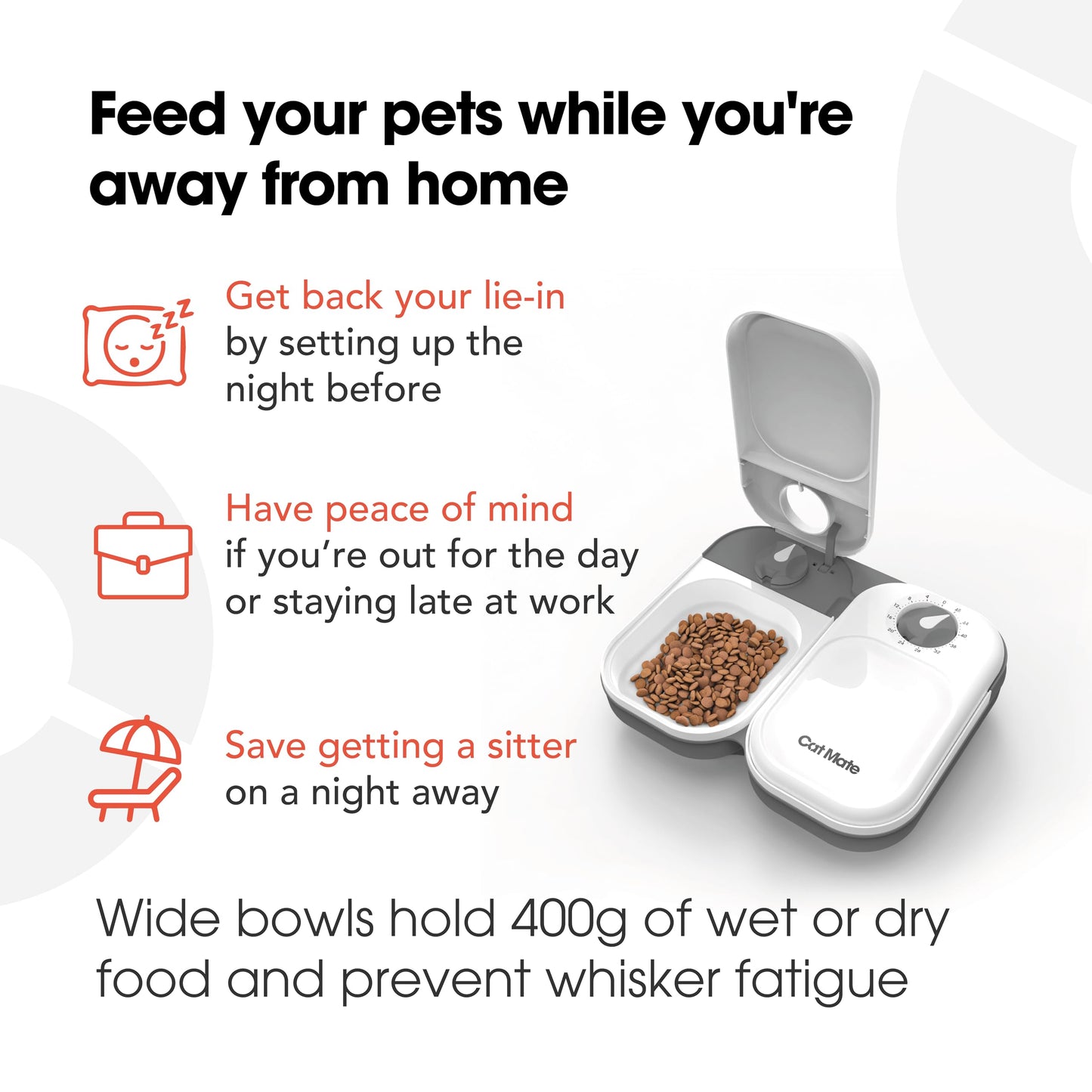 Cat Mate C200 Automatic 2 Meal Timer-Controlled Pet Feeder (401) - For Cats and Small Dogs, Includes Ice Pack for Wet and Dry Food, Meals up to 400 g Each, White