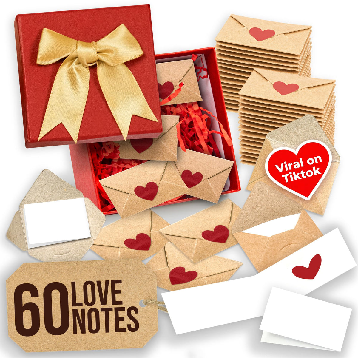 Stofinity 60 Blank Note Cards And Envelopes - Mini Envelopes With Blank Cards, I Love You Gifts for Him, Her - Anniversary, Birthday Gifts for Boyfriend, Girlfriend, Husband, Wife - DIY Love Notes Box
