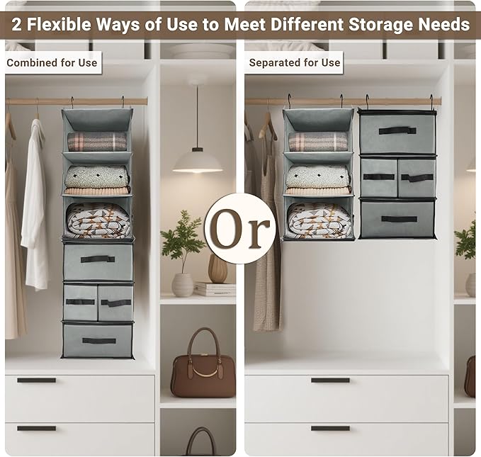 2-in-1 Durable 6-Tier Hanging Closet Organizer