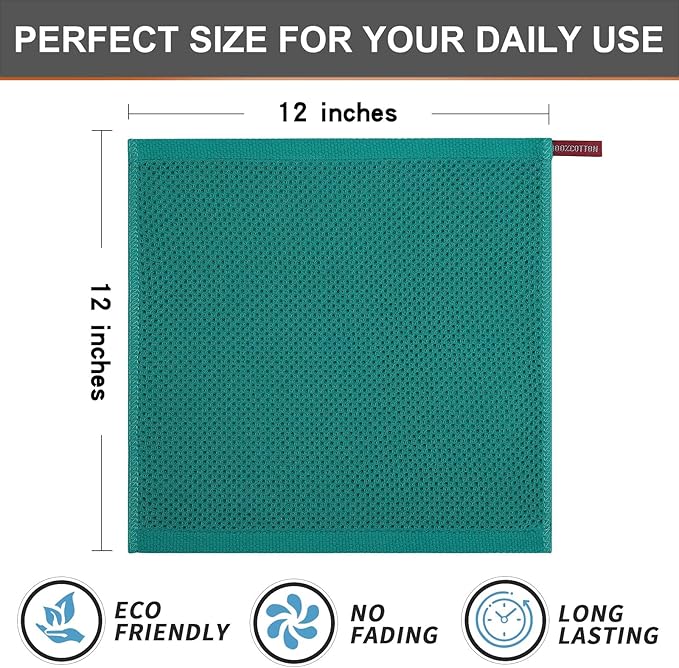 Kitinjoy 100% Cotton Kitchen Dish Cloths, 12 Pack Waffle Weave Ultra Soft