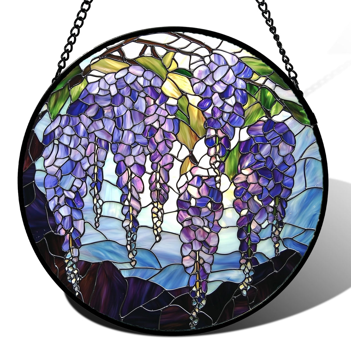 AMDERVEN Stained Glass Window Hanging, Wisteria Flower Sun Catcher for Door Home Decor Purple and Blue Suncatcher Christmas Mother's Day Birthday Gifts for Women Men Mom and Nana 9.8 in