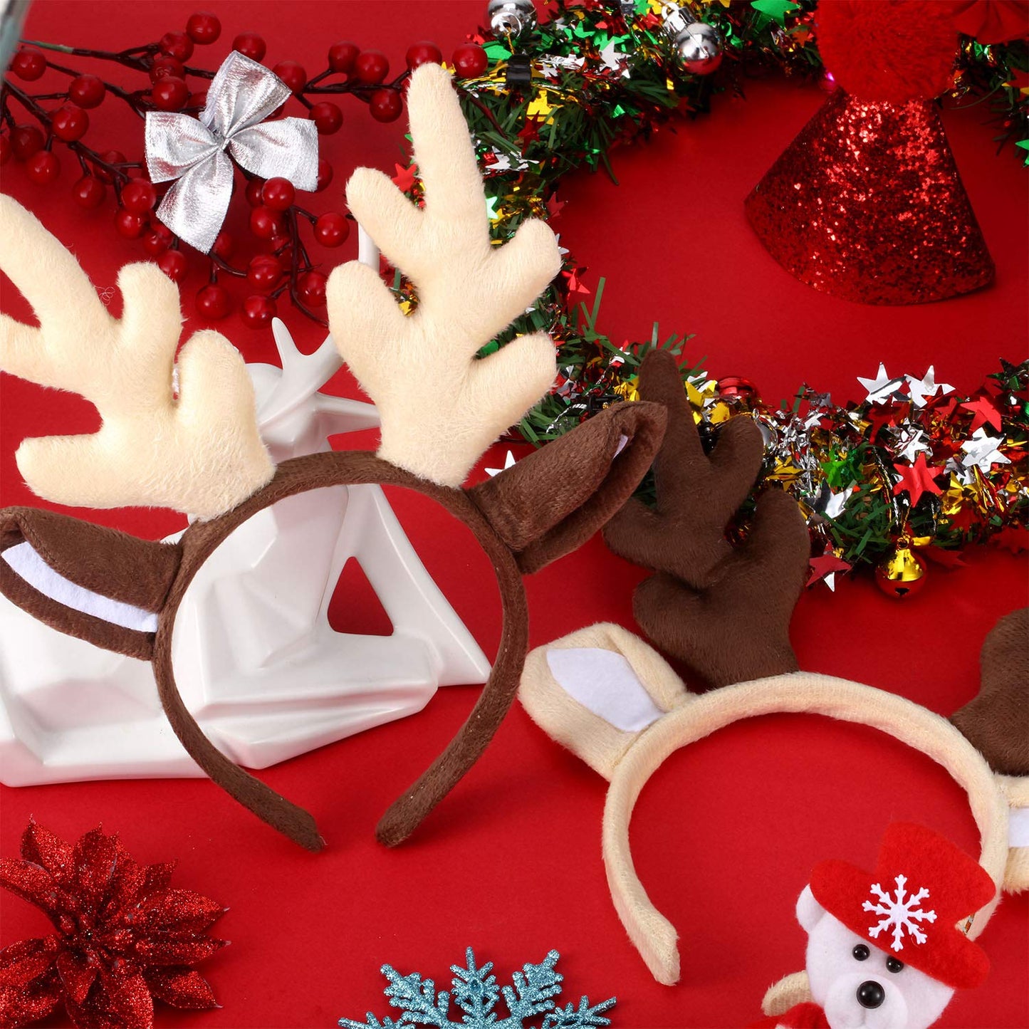 Bememo 2 Pieces Christmas Reindeer Antlers Headband Deer Antlers Headband for Women Halloween Cosplay Party