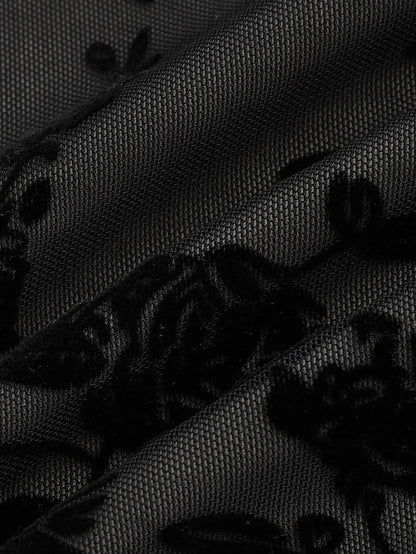 Verdusa Women's Mini Dress Floral Spaghetti Strap Mesh Dresses Going Out Festival Concert Outfits Grunge Gothic Clothes Black Multi Small