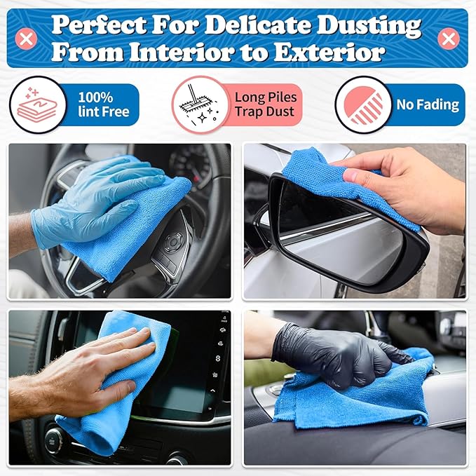 FIXSMITH Microfiber Cleaning Cloth, Shop Towels Bulk, 24 Pack Blue Microfiber